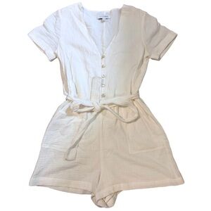 Intermix White Gauze Button Front Tie Waist Romper Size 2